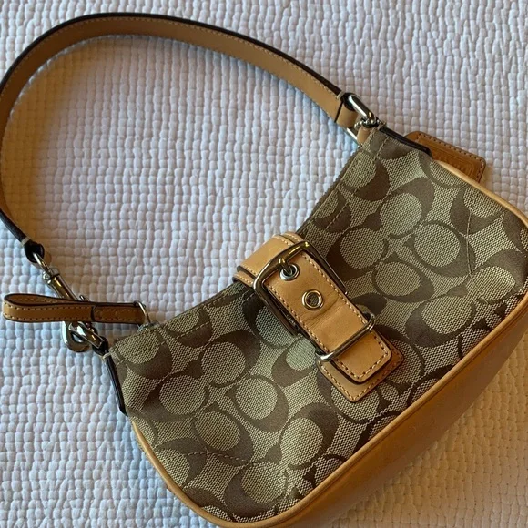 Coach Brown and Tan Signature Shoulder Bag - Picture 1 of 16